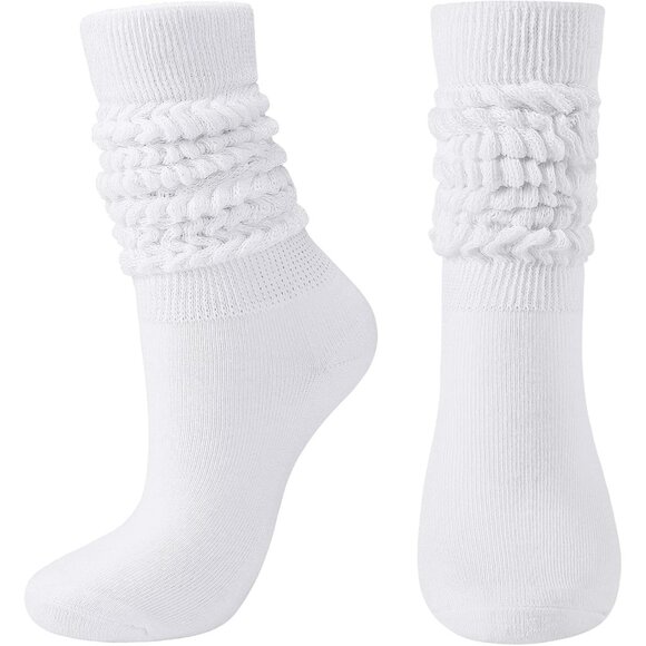 ⚡Women White Imported Cotton Slouch Socks Scrunch Knee High Slouchy Socks - Picture 1 of 7
